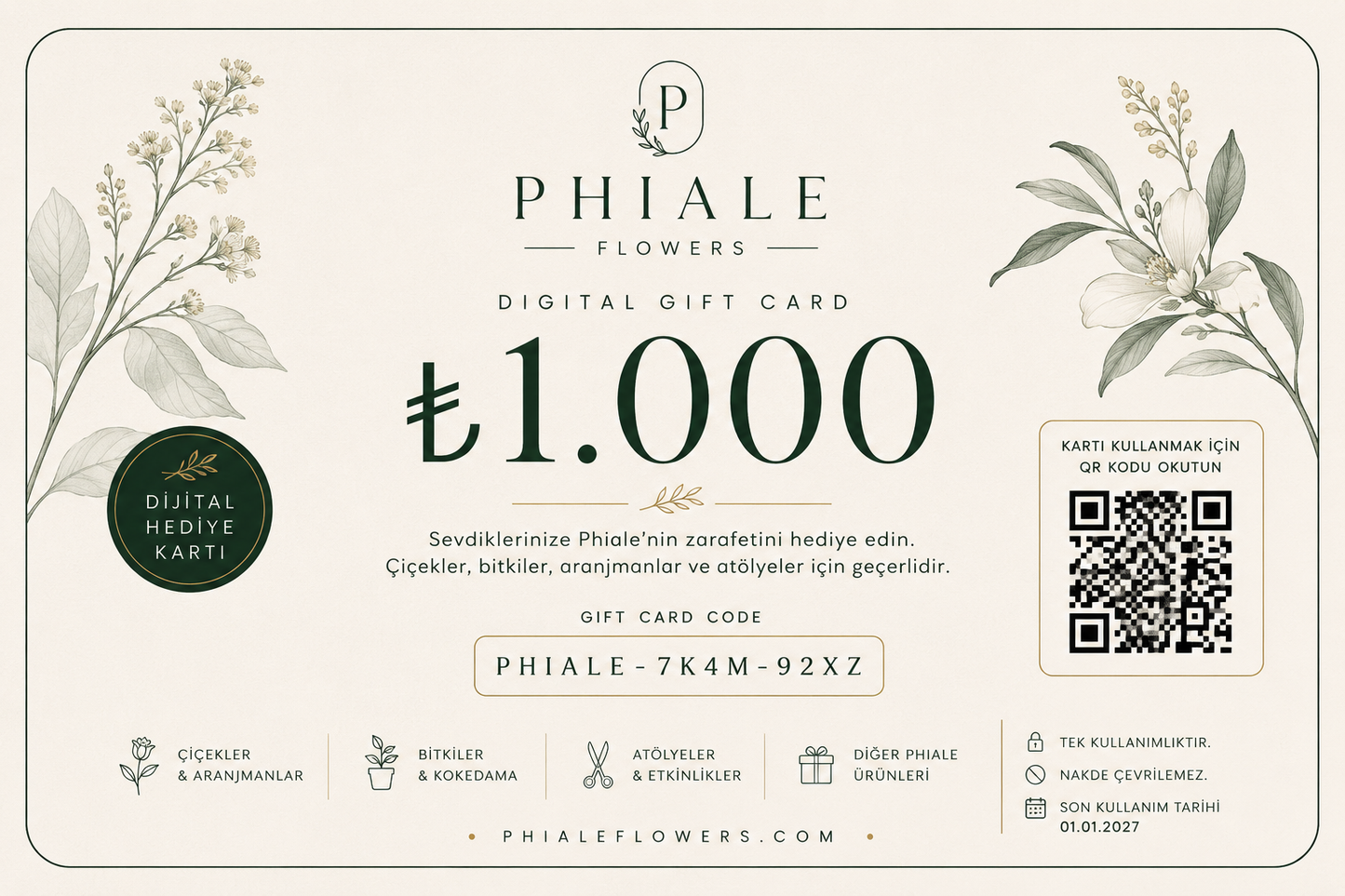 Phiale Flowers hediye kartı